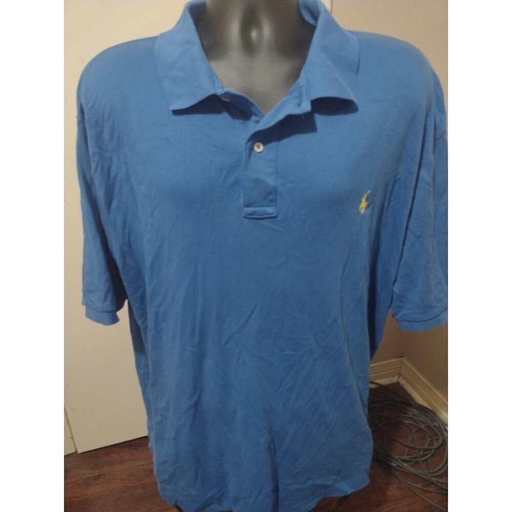 Polo Ralph Lauren Polo Shirt Adult 2XB BIG Short Sleeve Blue W/ Yellow Pony Mens